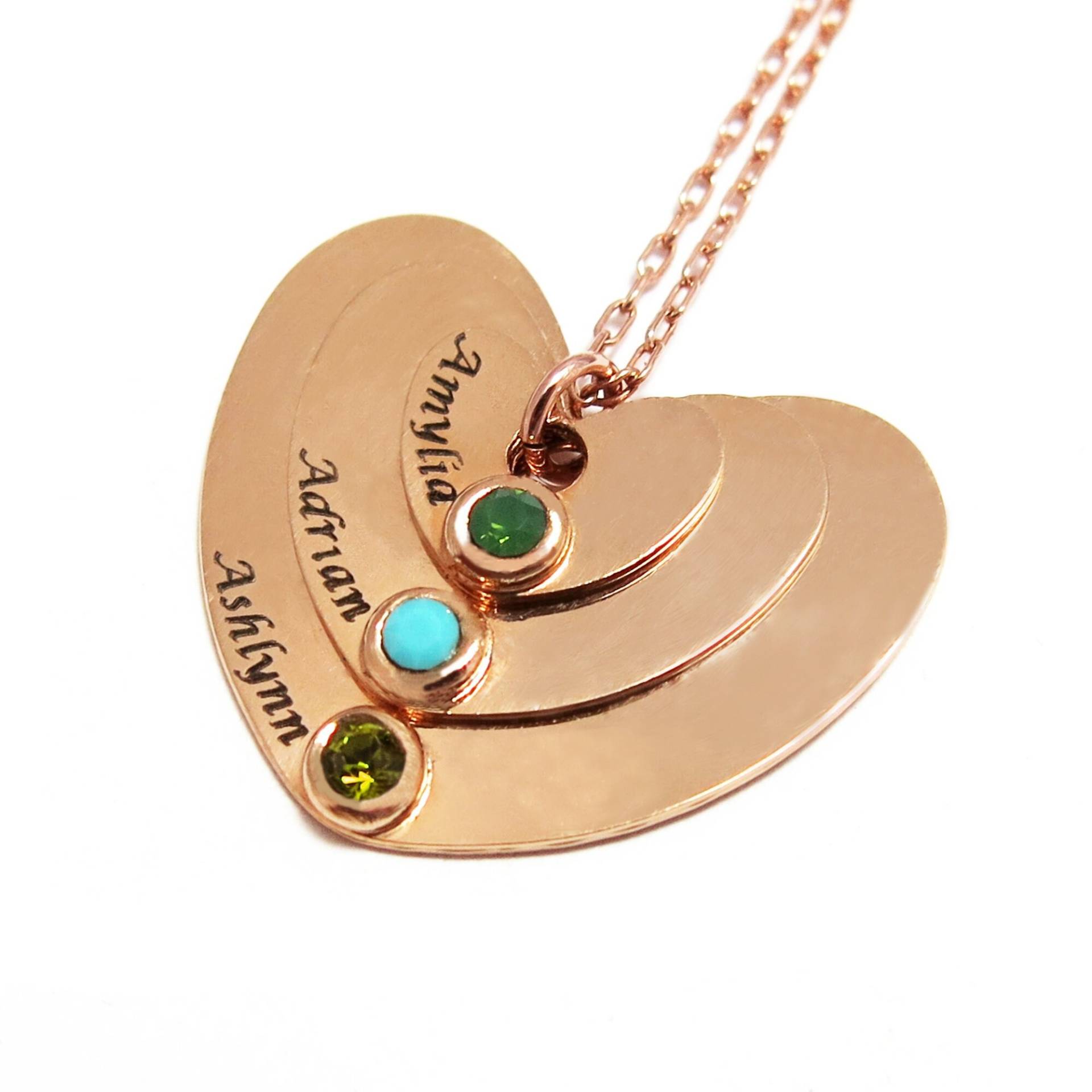 Personalisierte Herz-Halskette, Rose Gold Herz Namenskette, Gravierten Herzhalskette, Birthstone Herzhalskette Für Mama von JonJonJewel