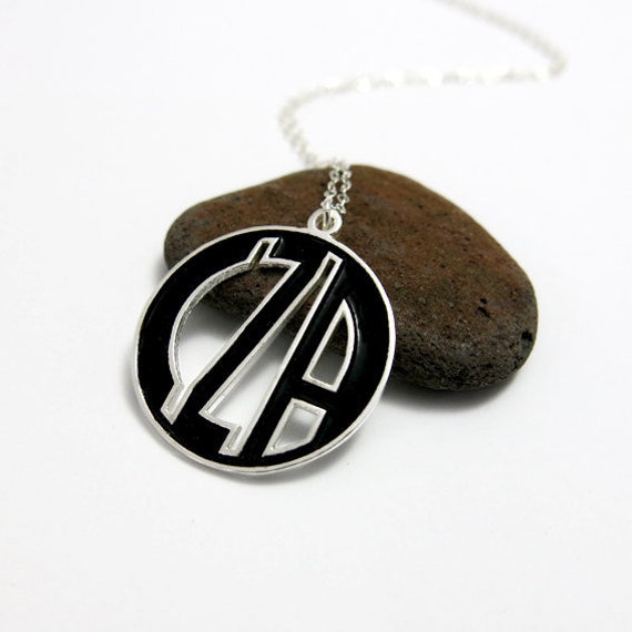 Silber Monogramm Halskette, Schwarz Brief Schwarze Erste 3 Initial Circle Block Halskette von JonJonJewel
