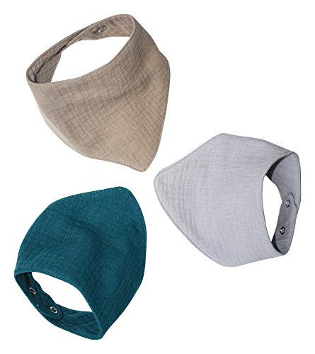 Jonakid 3 Musselinhalstücher aus 100% Baumwolle Dreieckstuch Spucktuch Sabberlätzchen Halstuch 0-18 Monate (petrol) von Jonakid