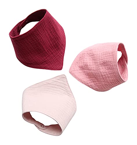 Jonakid 3 Musselinhalstücher aus 100% Baumwolle Dreieckstuch Spucktuch Sabberlätzchen Halstuch 0-18 Monate (bordeaux) von Jonakid