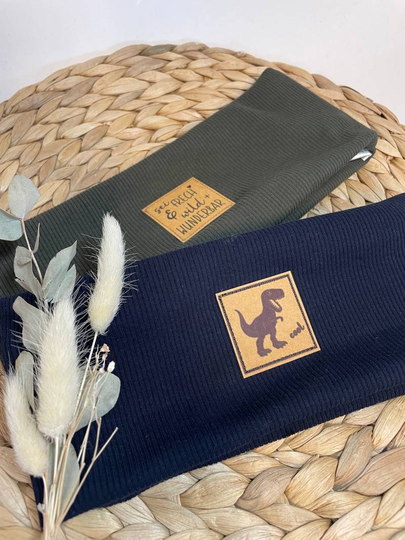 stirnband Mit Patch Für Jungs Und Passendem Dreieckstuch Oder Loopschal Kinder in Tollen Farben Aus Rip Jersey von JoneliHandmade