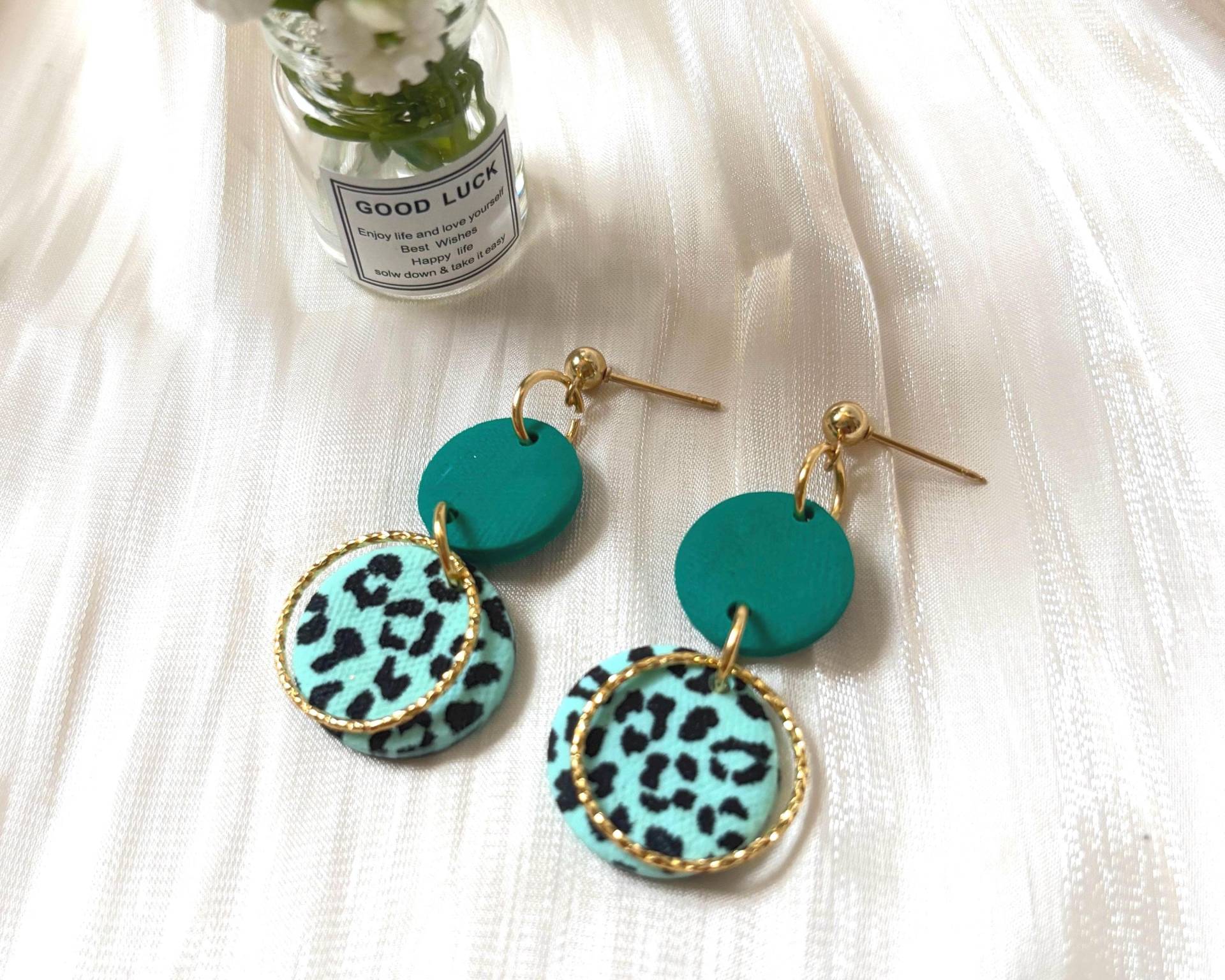 Grüne Ohrringe Mit Leoparden Muster | Polymer Clay Leo-Print 18K Vergoldet Leopardenmuster Fimo |statement von Jonellaa