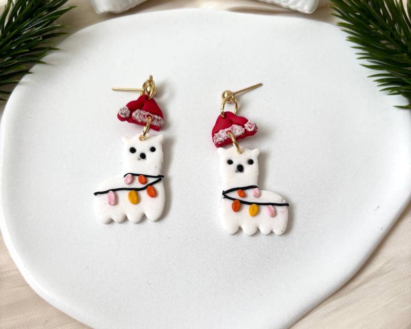 Weihnachtsohrringe Lama | Handgemachte Fimo Ohrringe Geschenkidee Weihnachten von Jonellaa