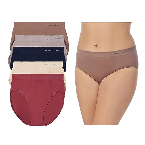 Jones New York Unterwäsche für Damen, hoher Schnitt, volle Abdeckung, nahtlos, Stretch, Komfort, 5er-Pack, Multipack, Kastanienbraun/Natur/Marineblau/Zink/Java, L von Jones New York