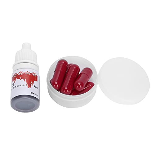 6 Kunstblutkapseln und 5 Ml Kunstblutflasche, Make-up-Blut für Halloween-Vampir-Zombie-Cosplay, Erbrechendes Blut, Horror-Make-up-Zubehör von Jonlaki