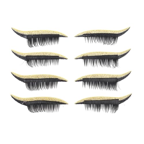 Jonlaki Wimpern Make -up -Aufkleber, 4 Paare Lidschatten Wimpernaufkleber Bequeme Klebstoff -Lidschatten -Flecken für Monolide Runde Augen mit Kapuze, Ideal für Jeden Anlass (GOLD) von Jonlaki