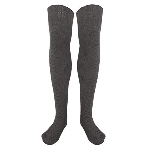 Kabelgestrickte hohe Stiefelsocken, extra lange Winter-Overknee-Strümpfe, kabelgestrickte Oberschenkel-hohe Stiefelsocken, modische Oberschenkel-hohe Socken, extra lange (Dunkelgrau) von Jonlaki