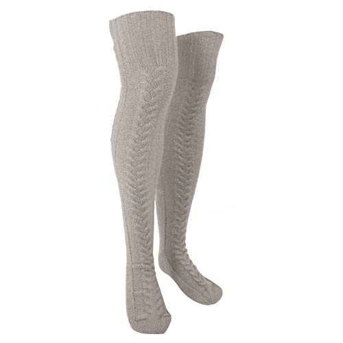 Kabelgestrickte hohe Stiefelsocken, extra lange Winter-Overknee-Strümpfe, kabelgestrickte Oberschenkel-hohe Stiefelsocken, modische Oberschenkel-hohe Socken, extra lange (Grau) von Jonlaki