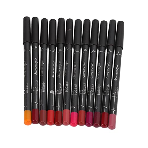 Lip Pencil, 12-Teiliger Lipliner, Wasserdicht, Wischfest, Matt, Lippenstift, Make-Up-Werkzeug-Set, Konturenstift, Matte Lippenkonturenstifte FüR Frauen, Make-Up FüR Schwarze Frauen von Jonlaki