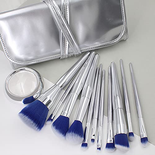 Make-up-Pinsel-Set, 12-teiliges Blue Series-Lidschatten-Eyeliner-Lospuder-Schatten-Wimpernbrauenpinsel, Weiches Pinsel-Haarpinsel-Set mit PU-Aufbewahrungstasche von Jonlaki