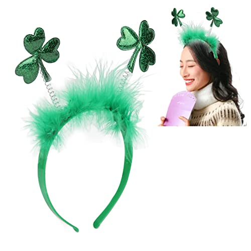 St. Patrick's Day-Stirnband, Grünes Klee-Stirnband mit Feder, Leichter Kopfschmuck aus Kunststoff für Frauen und Mädchen, Festlicher Haarschmuck von Jonlaki