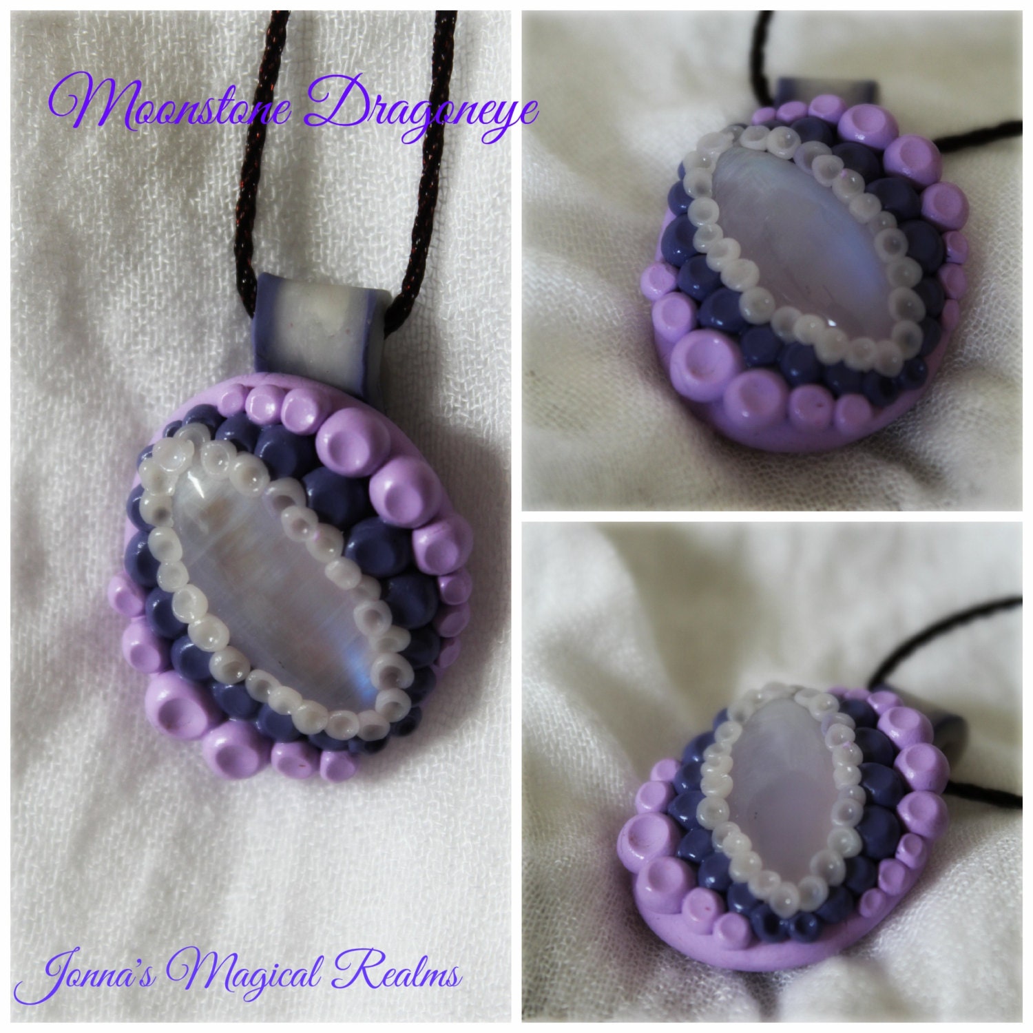 Regenbogen Mondstein Und Polymer Clay Drachenauge Anhänger Regenbogen Mondstein Und Polymer Clay Drachenauge Anhänger von JonnasMagicalRealms