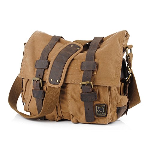 Jonon Vintage Military Herren Canvas Messenger Bag für 13,3-17 Zoll Laptop, Braun, Size 14.7" von Jonon