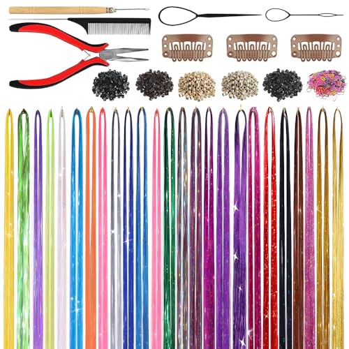 Jonuin Haar Lametta mit Werkzeug Set, 25 Farben5000 Hair Tinsel, 120cm/47 Zoll Glitzer Haarsträhnen, für Frauen und Mädchen, Weihnachten, Halloween, Cosplay, Party Jonuin Haar Lametta mit Werkzeug Set, 25 Farben5000 Hair Tinsel, 120cm/47 Zoll Glitzer Haarsträhnen, für Frauen und Mädchen, Weihnachten, Halloween, Cosplay, Party von Jonuin