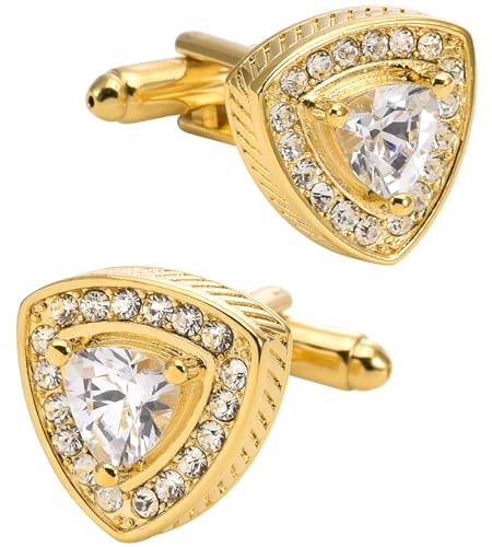 Jonwo 14K Vergoldete Dreieckige Schmuckstein Herren Manschettenknöpfe in Geschenk Box Kristall Men Wedding Cufflinks Hochzeit Hemd Party Geburtstag Jubiläum Kleid (Klarer Kristall) von Jonwo