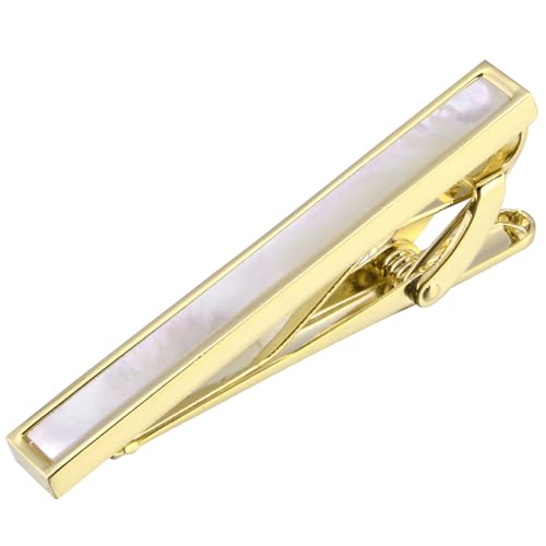 Jonwo 4.5cm Perlmutt Krawattenklammern für Herren In Geschenkbox Herren Krawattennadeln Silber/Gold Tie Clip Krawatte Geschäft Jubiläum Geschenk Hochzeit (14K Vergoldet Krawattenklammern) von Jonwo