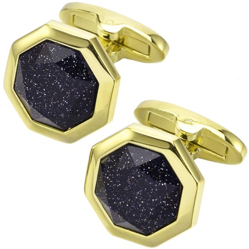 Jonwo Achteck Natürlich Edelsteine Manschettenknöpfe für Herren In Geschenkbox Silber Gold Manschettenknöpfe Cufflinks Hochzeit Hemd Party Geburtstag Jubiläum Kleid (14K Vergolden) von Jonwo