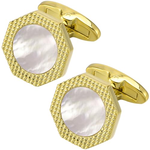 Jonwo Achteck Perlmutt Manschettenknöpfe für Herren In Geschenkbox Silber Vergoldet Manschettenknöpfe Men Cufflinks Hochzeit Hemd Party Geburtstag Jubiläum Kleid (Vergoldete Cufflinks) von Jonwo