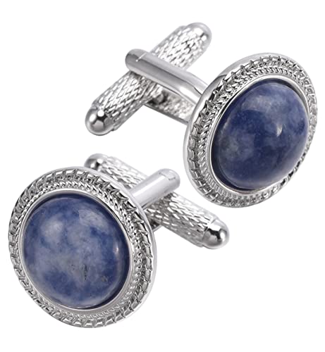 Jonwo Natürliche Blau Sodalit Steine Herren Manschettenknöpfe in Geschenk Box Runde blaue Edelstein Manschettenknöpfe Men Cufflinks Hochzeit Hemd Party Geburtstag Jubiläum Kleid von Jonwo