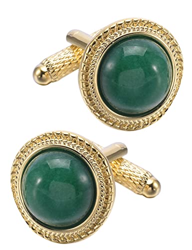 Jonwo Natürliche Grüne Aventurin Stein Herren Manschettenknöpfe in Geschenk Box Quadratische Edelstein Manschettenknöpfe Men Cufflinks Hochzeit Hemd Party Geburtstag Jubiläum Kleid (14K Vergoldete) von Jonwo
