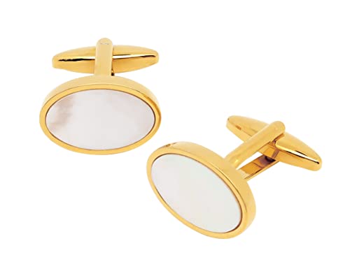 Jonwo Perlmutt 4.5cm Krawattennadeln und Manschettenknöpfe für Herren Silber Gold Cufflinks Tie Clip Hochzeit Hemd Party Geburtstag Jubiläum Kleid (Oval Vergoldet Manschettenknöpfe) von Jonwo