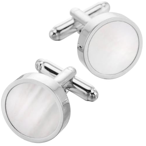 Jonwo Perlmutt 4.5cm Krawattennadeln und Manschettenknöpfe für Herren Silber Gold Cufflinks Tie Clip Hochzeit Hemd Party Geburtstag Jubiläum Kleid (Runde Silber Manschettenknöpfe) von Jonwo