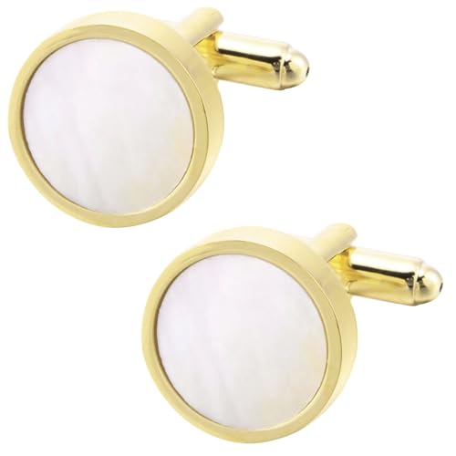 Jonwo Perlmutt 4.5cm Krawattennadeln und Manschettenknöpfe für Herren Silber Gold Cufflinks Tie Clip Hochzeit Hemd Party Geburtstag Jubiläum Kleid (Runde Vergoldet Manschettenknöpfe) von Jonwo