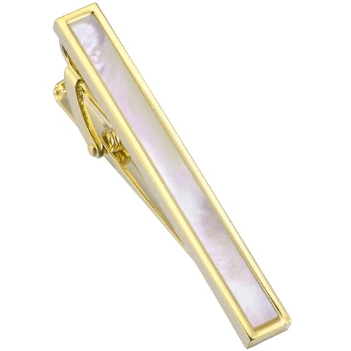 Jonwo Perlmutt 4.5cm Krawattennadeln und Manschettenknöpfe für Herren Silber Gold Cufflinks Tie Clip Hochzeit Hemd Party Geburtstag Jubiläum Kleid (Vergoldet Krawattenklammern) von Jonwo