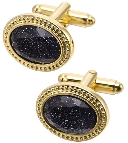 Jonwo Polyeder Schwarz Edelsteine Manschettenknöpfe für Herren In Geschenkbox Oval Manschettenknopf Men Cufflinks Hochzeit Hemd Party Geburtstag Jubiläum Kleid (14K Vergolden) von Jonwo