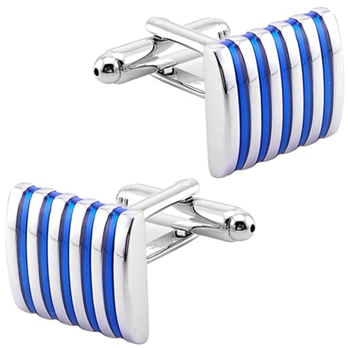Jonwo Quadrat Manschettenknöpfe für Herren In Geschenkbox Silber Streifen Männer Cufflinks Manschettenknopf Schmuck Hochzeit Hemd Tanzparty Ferien Jubiläum Kleid (Blau Streifen) von Jonwo