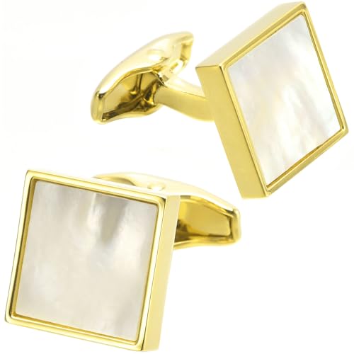 Jonwo Quadrat Perlmutt Krawattennadeln Manschettenknöpfe für Herren Silber Gold Manschettenknöpfe Cufflinks Tie Clip Hochzeit Hemd Party Geburtstag Jubiläum Kleid (Golden Manschettenknöpfe) von Jonwo