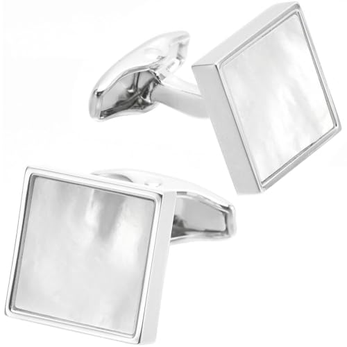 Jonwo Quadrat Perlmutt Krawattennadeln Manschettenknöpfe für Herren Silber Gold Manschettenknöpfe Cufflinks Tie Clip Hochzeit Hemd Party Geburtstag Jubiläum Kleid (Silber Manschettenknöpfe) von Jonwo