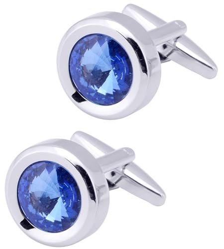 Jonwo Rund Kristall Manschettenknöpfe für Herren In Geschenkbox Silber und Gold Manschettenknöpfe Men Cufflinks Hochzeit Hemd Manschetten Tanzparty Ferien Jubiläum Kleid (Blau) von Jonwo