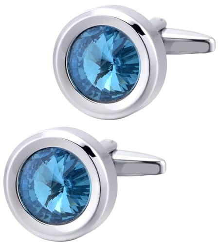 Jonwo Rund Kristall Manschettenknöpfe für Herren In Geschenkbox Silber und Gold Manschettenknöpfe Men Cufflinks Hochzeit Hemd Manschetten Tanzparty Ferien Jubiläum Kleid (Cyan) von Jonwo