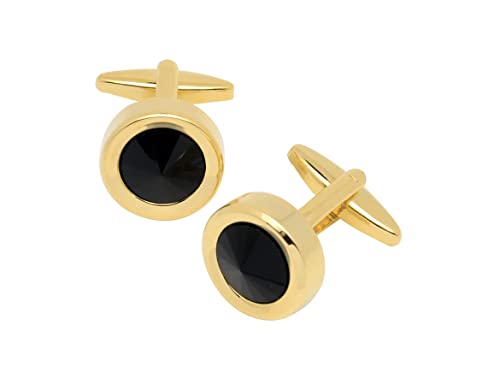 Jonwo Rund Kristall Manschettenknöpfe für Herren In Geschenkbox Silber und Gold Manschettenknöpfe Men Cufflinks Hochzeit Hemd Manschetten Tanzparty Ferien Jubiläum Kleid (Golden Schwarz) von Jonwo
