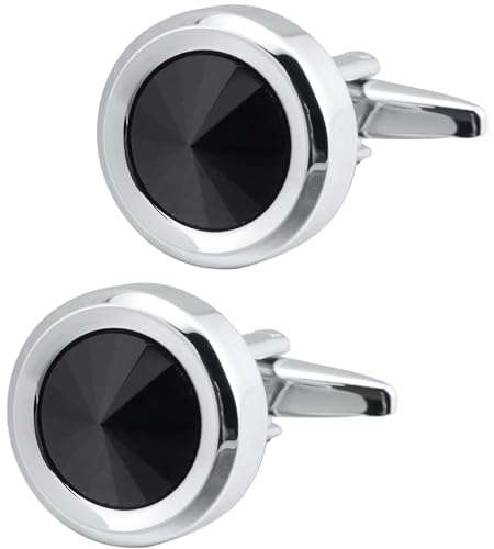 Jonwo Rund Kristall Manschettenknöpfe für Herren In Geschenkbox Silber und Gold Manschettenknöpfe Men Cufflinks Hochzeit Hemd Manschetten Tanzparty Ferien Jubiläum Kleid (Schwarz) von Jonwo