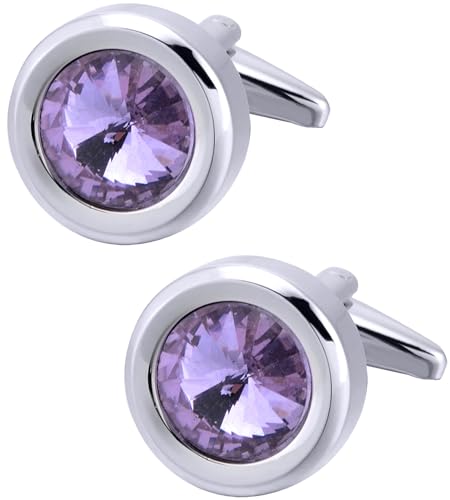 Jonwo Rund Kristall Manschettenknöpfe für Herren In Geschenkbox Silber und Gold Manschettenknöpfe Men Cufflinks Hochzeit Hemd Manschetten Tanzparty Ferien Jubiläum Kleid (Violett) von Jonwo