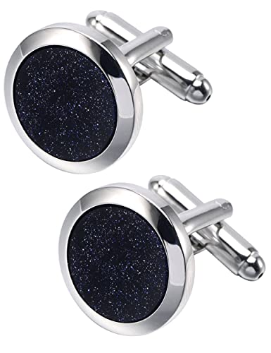 Jonwo Runde Natürlich Edelstein Herren Manschettenknöpfe In Geschenkbox Golden Silber Men Cufflinks Hochzeit Hemd Party Geburtstag Jubiläum Kleid (Silber Manschettenknöpfe) von Jonwo