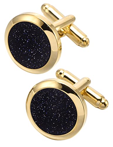 Jonwo Runde Natürlich Edelstein Herren Manschettenknöpfe In Geschenkbox Golden Silber Men Cufflinks Hochzeit Hemd Party Geburtstag Jubiläum Kleid (Vergoldet Manschettenknöpfe) von Jonwo