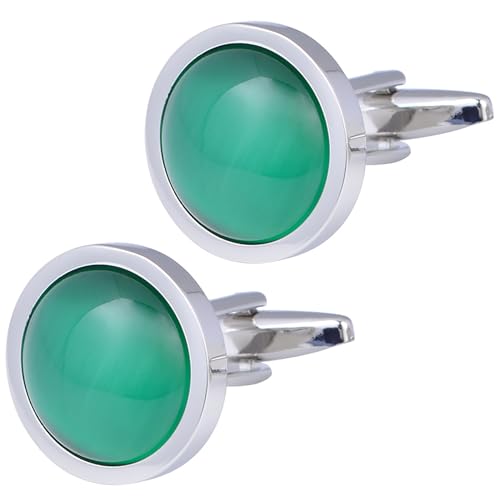 Jonwo Runden Opal Stein Manschettenknöpfe für Herren In Geschenkbox Katzenauge Schmuck Cufflinks Hochzeit Hemd Tanzparty Ferien Jubiläum Kleid (Grün) von Jonwo