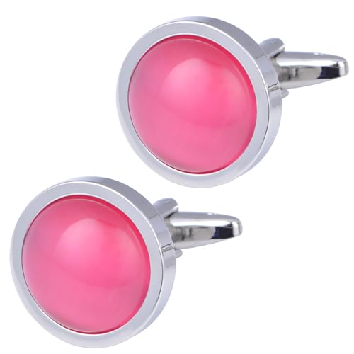 Jonwo Runden Opal Stein Manschettenknöpfe für Herren In Geschenkbox Katzenauge Schmuck Cufflinks Hochzeit Hemd Tanzparty Ferien Jubiläum Kleid (Rosa) von Jonwo