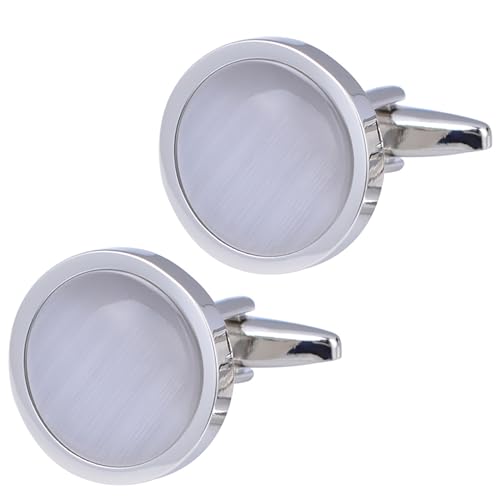 Jonwo Runden Opal Stein Manschettenknöpfe für Herren In Geschenkbox Katzenauge Schmuck Cufflinks Hochzeit Hemd Tanzparty Ferien Jubiläum Kleid (Weiß) von Jonwo