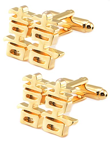 Jonwo Shuangxi Chinesische Hochzeit Krawattennadeln Manschettenknöpfe für Herren Silber Gold Cufflinks Tie Clip Hochzeit Hemd Party Geburtstag Jubiläum Kleid (14K Vergoldet Manschettenknöpfe) von Jonwo