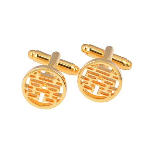 Jonwo Shuangxi Chinesische Hochzeit Krawattennadeln Manschettenknöpfe für Herren Silber Gold Cufflinks Tie Clip Hochzeit Hemd Party Geburtstag Jubiläum Kleid (Runde Gold Manschettenknöpfe) von Jonwo