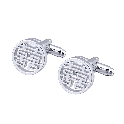 Jonwo Shuangxi Chinesische Hochzeit Krawattennadeln Manschettenknöpfe für Herren Silber Gold Cufflinks Tie Clip Hochzeit Hemd Party Geburtstag Jubiläum Kleid (Runde Silber Manschettenknöpfe) von Jonwo
