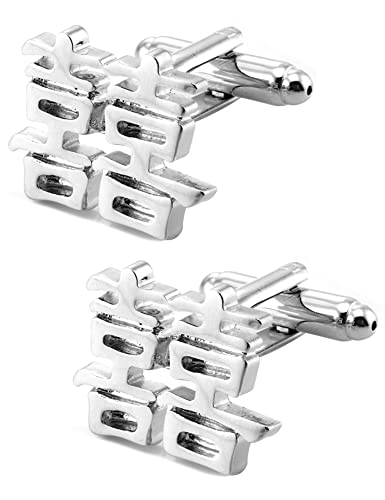 Jonwo Shuangxi Chinesische Hochzeit Krawattennadeln Manschettenknöpfe für Herren Silber Gold Cufflinks Tie Clip Hochzeit Hemd Party Geburtstag Jubiläum Kleid (Silber Manschettenknöpfe) von Jonwo