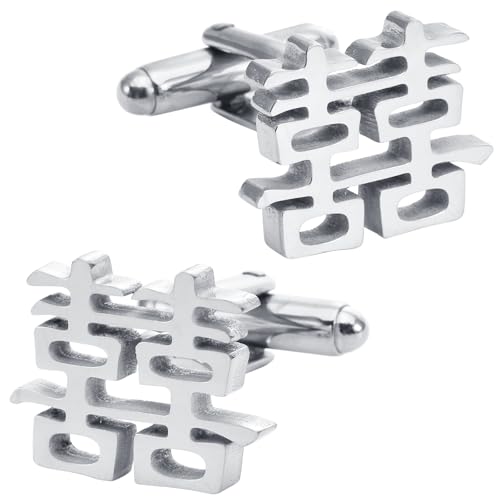 Jonwo Shuangxi Chinesische Hochzeit Krawattennadeln Manschettenknöpfe für Herren Silber Gold Cufflinks Tie Clip Hochzeit Hemd Party Geburtstag Jubiläum Kleid (Silber Manschettenknöpfe) von Jonwo