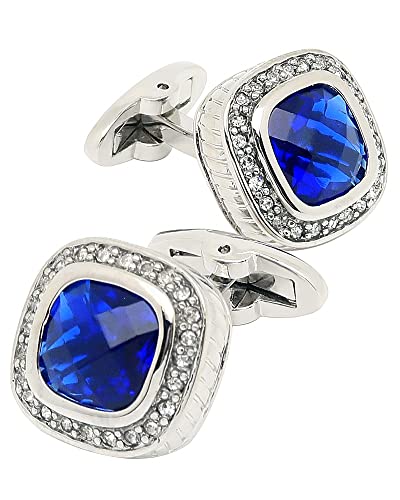 Jonwo Silber Blauer Kristall Schmuckstein Herren Manschettenknöpfe Quadratische Manschettenknöpfe Men Cufflinks Hochzeit Hemd Party Geburtstag Jubiläum Kleid von Jonwo