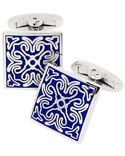 Jonwo Viereckige Vintage Cloisonné Manschettenknöpfe für Männer Blaue Retro Muster Herren Manschettenknöpfchen Cufflinks Hochzeit Hemd Party Geburtstag Jubiläum Kleid von Jonwo