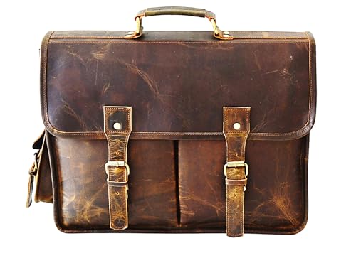 Jony Vintage Satchel Laptoptasche für Herren, handgefertigt, echte Schultertasche, 40,6 cm, Braun, Braun, H12 X L16 X W4 von Jony Vintage